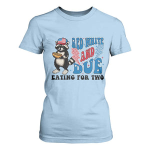 Funny 4th Of July Pregnancy Announcement Racoon T Shirt For Women Red White And Due Eating For Two TS11 Light Blue Print Your Wear