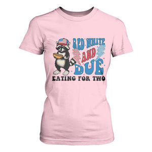 Funny 4th Of July Pregnancy Announcement Racoon T Shirt For Women Red White And Due Eating For Two TS11 Light Pink Print Your Wear