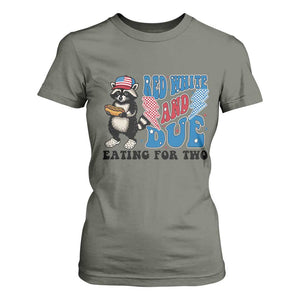 Funny 4th Of July Pregnancy Announcement Racoon T Shirt For Women Red White And Due Eating For Two TS11 Military Green Print Your Wear