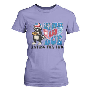 Funny 4th Of July Pregnancy Announcement Racoon T Shirt For Women Red White And Due Eating For Two TS11 Violet Print Your Wear