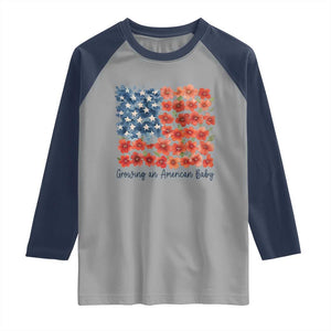 Funny 4th Of July Pregnancy Announcement Raglan Shirt Growing An American Baby USA Flag Flowers TS11 Sport Gray Navy Print Your Wear