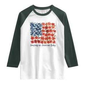 Funny 4th Of July Pregnancy Announcement Raglan Shirt Growing An American Baby USA Flag Flowers TS11 White Dark Forest Green Print Your Wear