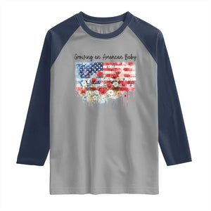 Funny 4th Of July Pregnancy Announcement Raglan Shirt Growing An American Baby USA Flag TS11 Sport Gray Navy Print Your Wear