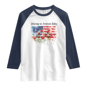 Funny 4th Of July Pregnancy Announcement Raglan Shirt Growing An American Baby USA Flag TS11 White Navy Print Your Wear