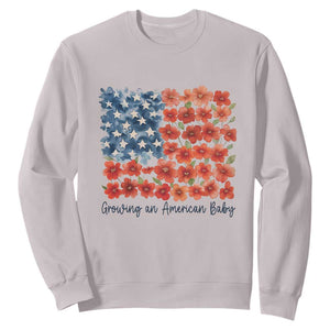 Funny 4th Of July Pregnancy Announcement Sweatshirt Growing An American Baby USA Flag Flowers TS11 Ice Gray Print Your Wear