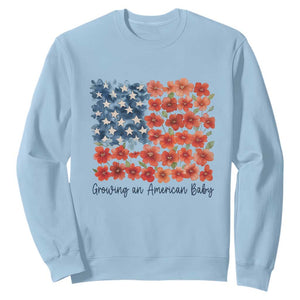 Funny 4th Of July Pregnancy Announcement Sweatshirt Growing An American Baby USA Flag Flowers TS11 Light Blue Print Your Wear