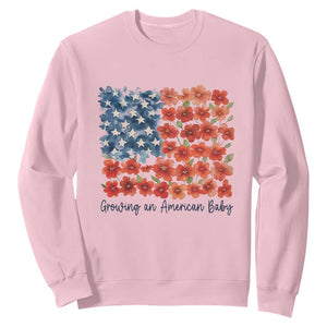 Funny 4th Of July Pregnancy Announcement Sweatshirt Growing An American Baby USA Flag Flowers TS11 Light Pink Print Your Wear