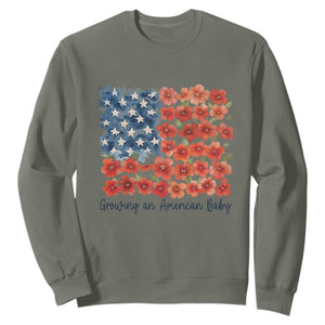 Funny 4th Of July Pregnancy Announcement Sweatshirt Growing An American Baby USA Flag Flowers TS11 Military Green Print Your Wear