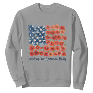 Funny 4th Of July Pregnancy Announcement Sweatshirt Growing An American Baby USA Flag Flowers TS11 Sport Gray Print Your Wear