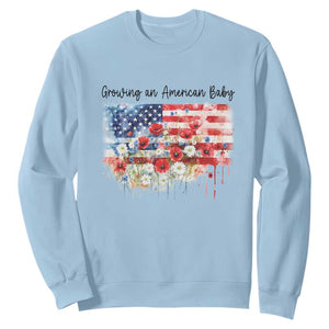 Funny 4th Of July Pregnancy Announcement Sweatshirt Growing An American Baby USA Flag TS11 Light Blue Print Your Wear