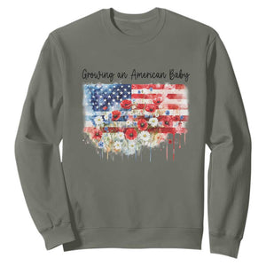 Funny 4th Of July Pregnancy Announcement Sweatshirt Growing An American Baby USA Flag TS11 Military Green Print Your Wear