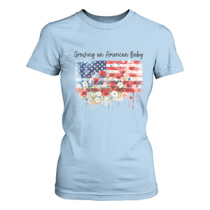 Funny 4th Of July Pregnancy Announcement T Shirt For Women Growing An American Baby USA Flag TS11 Light Blue Print Your Wear