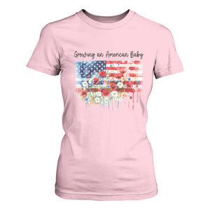 Funny 4th Of July Pregnancy Announcement T Shirt For Women Growing An American Baby USA Flag TS11 Light Pink Print Your Wear