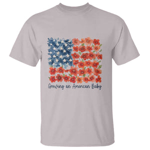Funny 4th Of July Pregnancy Announcement T Shirt Growing An American Baby USA Flag Flowers TS11 Ice Gray Print Your Wear