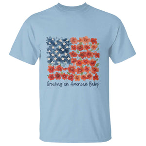 Funny 4th Of July Pregnancy Announcement T Shirt Growing An American Baby USA Flag Flowers TS11 Light Blue Print Your Wear