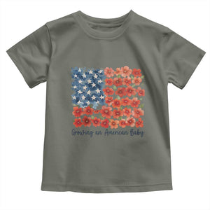 Funny 4th Of July Pregnancy Announcement Toddler T Shirt Growing An American Baby USA Flag Flowers TS11 Military Green Print Your Wear