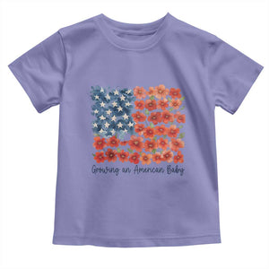 Funny 4th Of July Pregnancy Announcement Toddler T Shirt Growing An American Baby USA Flag Flowers TS11 Violet Print Your Wear