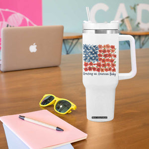 Funny 4th Of July Pregnancy Announcement Tumbler With Handle Growing An American Baby USA Flag Flowers TS11 Print Your Wear