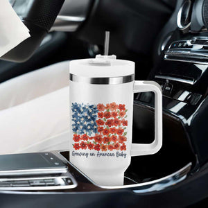 Funny 4th Of July Pregnancy Announcement Tumbler With Handle Growing An American Baby USA Flag Flowers TS11 Print Your Wear