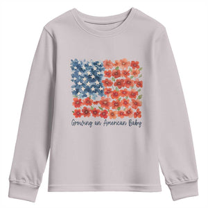 Funny 4th Of July Pregnancy Announcement Youth Sweatshirt Growing An American Baby USA Flag Flowers TS11 Ice Gray Print Your Wear