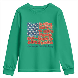 Funny 4th Of July Pregnancy Announcement Youth Sweatshirt Growing An American Baby USA Flag Flowers TS11 Irish Green Print Your Wear