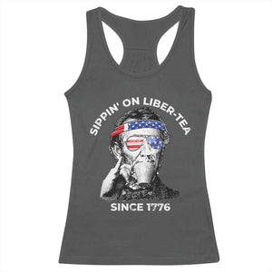 Funny 4th Of July Racerback Tank Top Sippin On Liber Tea Liberty Abe Lincoln 1776 USA Flag TS10 Dark Heather Print Your Wear