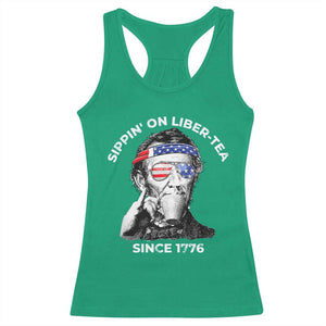 Funny 4th Of July Racerback Tank Top Sippin On Liber Tea Liberty Abe Lincoln 1776 USA Flag TS10 Irish Green Print Your Wear
