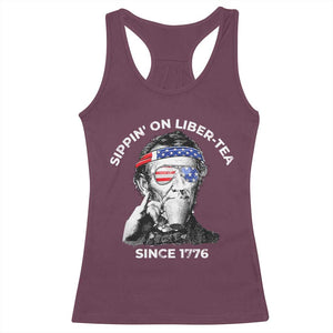 Funny 4th Of July Racerback Tank Top Sippin On Liber Tea Liberty Abe Lincoln 1776 USA Flag TS10 Maroon Print Your Wear