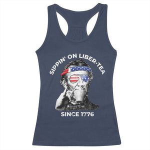Funny 4th Of July Racerback Tank Top Sippin On Liber Tea Liberty Abe Lincoln 1776 USA Flag TS10 Navy Print Your Wear