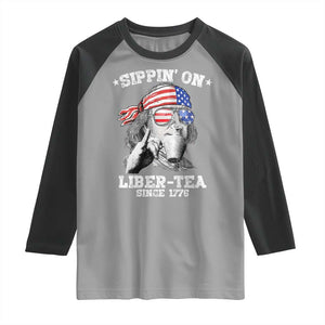 Funny 4th Of July Raglan Shirt Sippin On Liber Tea Liberty Ben Franklin 1776 USA Flag TS10 Sport Gray Black Print Your Wear