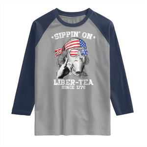 Funny 4th Of July Raglan Shirt Sippin On Liber Tea Liberty Ben Franklin 1776 USA Flag TS10 Sport Gray Navy Print Your Wear