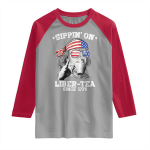 Funny 4th Of July Raglan Shirt Sippin On Liber Tea Liberty Ben Franklin 1776 USA Flag TS10 Sport Gray Red Print Your Wear