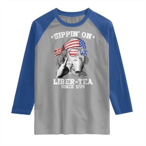 Funny 4th Of July Raglan Shirt Sippin On Liber Tea Liberty Ben Franklin 1776 USA Flag TS10 Sport Gray Royal Print Your Wear