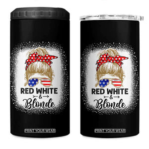 Funny 4th Of July Red White And Blonde 4 in 1 Can Cooler Tumbler Messy Bun Girl American Flag Sunglasses TS11 One Size: 16 oz Black Print Your Wear