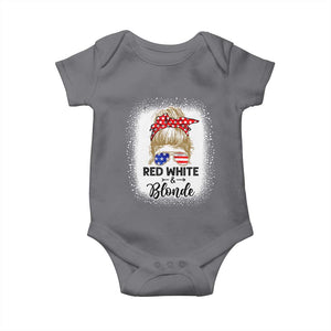 Funny 4th Of July Red White And Blonde Baby Onesie Messy Bun Girl American Flag Sunglasses TS11 Charcoal Print Your Wear