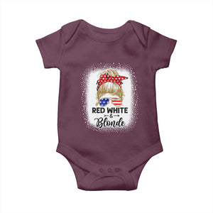 Funny 4th Of July Red White And Blonde Baby Onesie Messy Bun Girl American Flag Sunglasses TS11 Maroon Print Your Wear