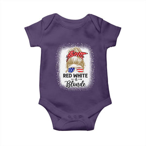Funny 4th Of July Red White And Blonde Baby Onesie Messy Bun Girl American Flag Sunglasses TS11 Purple Print Your Wear