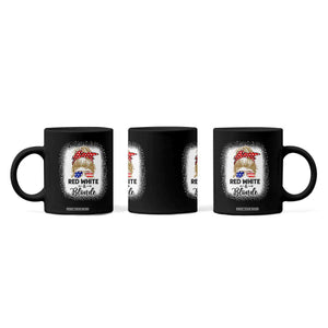 Funny 4th Of July Red White And Blonde Coffee Mug Messy Bun Girl American Flag Sunglasses TS11 Print Your Wear