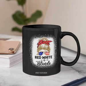 Funny 4th Of July Red White And Blonde Coffee Mug Messy Bun Girl American Flag Sunglasses TS11 Print Your Wear