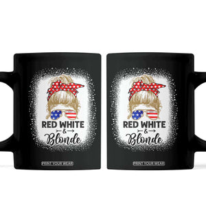Funny 4th Of July Red White And Blonde Coffee Mug Messy Bun Girl American Flag Sunglasses TS11 Black Print Your Wear