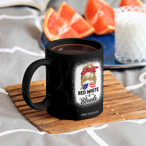 Funny 4th Of July Red White And Blonde Coffee Mug Messy Bun Girl American Flag Sunglasses TS11 Print Your Wear