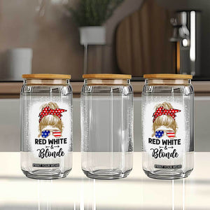 Funny 4th Of July Red White And Blonde Glass Can Messy Bun Girl American Flag Sunglasses TS11 Print Your Wear