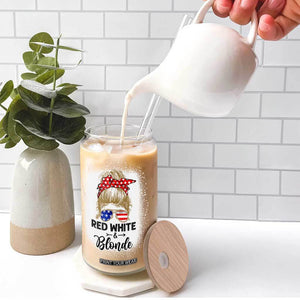 Funny 4th Of July Red White And Blonde Glass Can Messy Bun Girl American Flag Sunglasses TS11 Print Your Wear