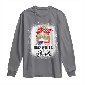 Funny 4th Of July Red White And Blonde Long Sleeve Shirt Messy Bun Girl American Flag Sunglasses TS11 Charcoal Print Your Wear