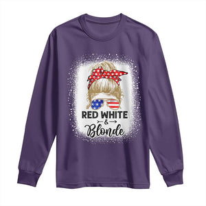 Funny 4th Of July Red White And Blonde Long Sleeve Shirt Messy Bun Girl American Flag Sunglasses TS11 Purple Print Your Wear