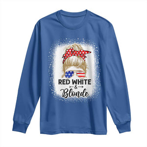 Funny 4th Of July Red White And Blonde Long Sleeve Shirt Messy Bun Girl American Flag Sunglasses TS11 Royal Blue Print Your Wear