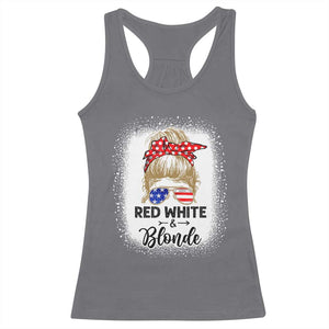 Funny 4th Of July Red White And Blonde Racerback Tank Top Messy Bun Girl American Flag Sunglasses TS11 Charcoal Print Your Wear
