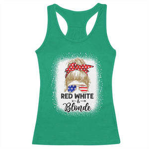 Funny 4th Of July Red White And Blonde Racerback Tank Top Messy Bun Girl American Flag Sunglasses TS11 Irish Green Print Your Wear