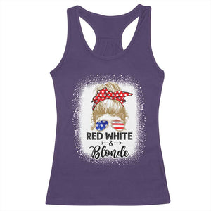 Funny 4th Of July Red White And Blonde Racerback Tank Top Messy Bun Girl American Flag Sunglasses TS11 Purple Print Your Wear