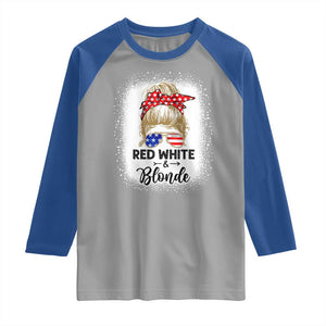 Funny 4th Of July Red White And Blonde Raglan Shirt Messy Bun Girl American Flag Sunglasses TS11 Sport Gray Royal Print Your Wear